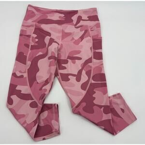 ZYIA Capri Leggings Womens Size 12 Pink Camo Print Mid Rise Thigh Pocket